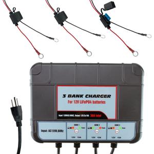 Banshee Lithium LiFePO4 3 Bay 12v Smart Charger/Tender for Car Motorcycle Truck Boat Battery