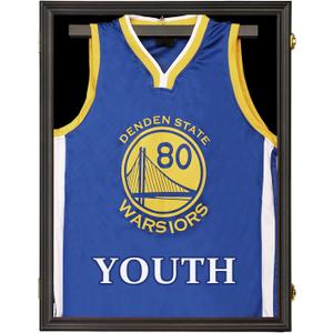 Large Lockable Jersey Frame Display Case Wall Mount, T-Shirt Shadow Box with Clear UV-Protective Acrylic, Hangers Linen Backing for Football, Basketball, Baseball, Kid Jersey - Black Case 1Pack