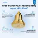 HYDROZENIT Filtered Shower Head Gold, 3 Spray Modes - 25-Stage Showerhead Water Softener for Softer Skin & Healthier Hair - High Pressure Rain Shower Head with Filters KDF-55