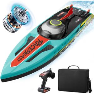 TOPCHOIC Brushless RC Boat 40+MPH, Remote Control Boats for Adults Kids, 19" Big Racing Boat for Salt Water Lake River with Self-Righting, LED Lights, Fishing Function Fast High Speed with Carry Bag