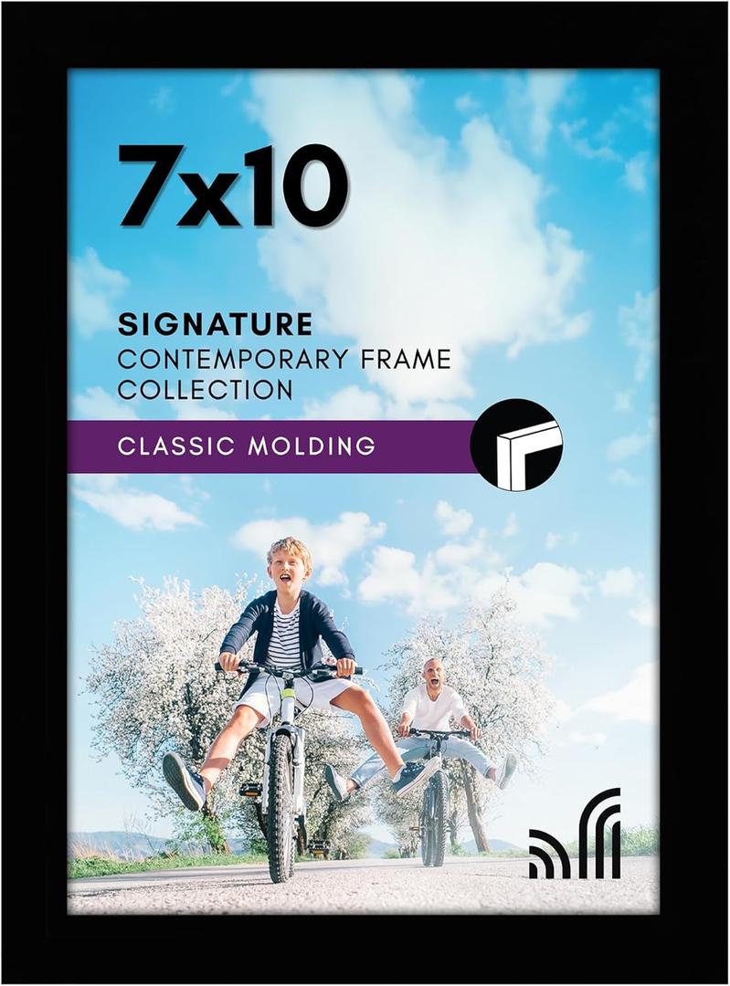 Americanflat 7x10 Picture Frame with Shatter-Resistant Glass - Signature Collection - Gallery-Style Frames Made of Engineered Wood - Photo Frame for Tabletop and Wall Display - Black