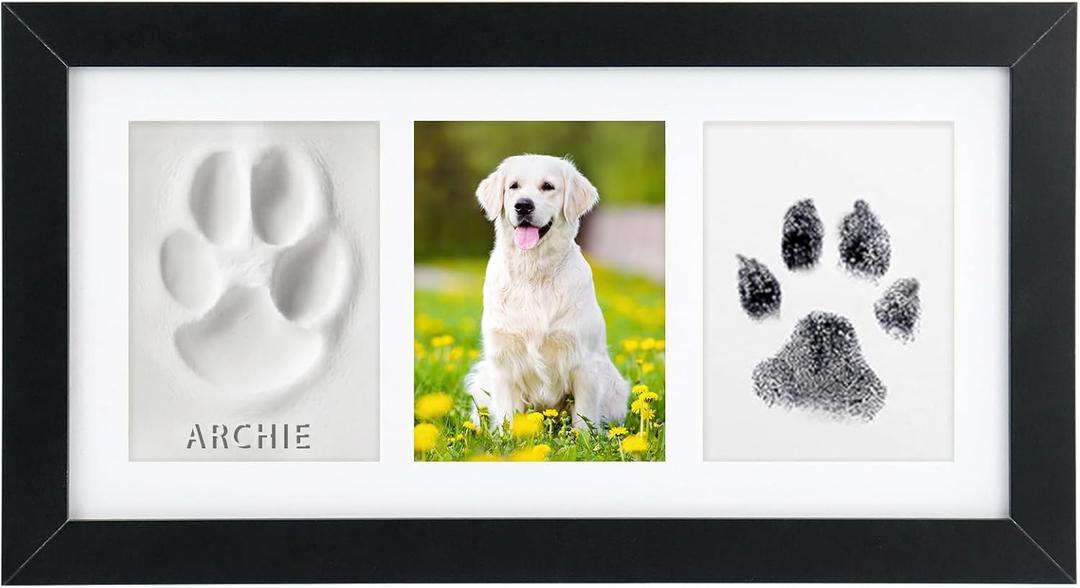Seencool Paw Print Frame Kit, Dog Paw Print Kit with No Toxic Clay & No Mess Ink Pad, Pet Paw Print Impression Kit with Customization Tool, Wooden Pet Memorial Frame,DIY Dog Lover Gifts (Black)