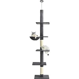 Cat Craft Floor to Ceiling Cat Tree,5 Tiers Tall Cat Tower with Adjustable Height(98-110),Skinny Ceiling Cat Tree with Cozy Hammock,Sisal Scratching Posts,Platforms,and Hanging Balls for Large Cats