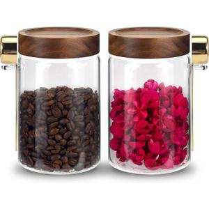 Glass Coffee Jars with Scoop Glass Jar Airtight Lid Seasoning Containers Glass Spice Jar Pantry Storage Containers for Kitchen Sugar Coffee Bean Nuts Cookies Herbs (900ml/30oz-2 Pack -With Spoon)
