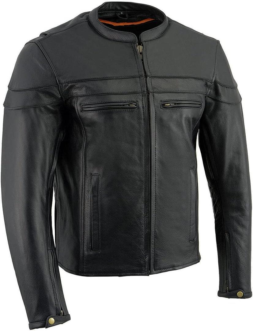 Milwaukee Leather LKM1725 Men's Black Leather Sporty Crossover Scooter Motorcycle Jacket w/Reflective Piping (XX-Large)