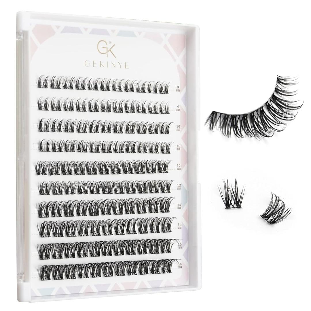 Gekinye Wispy Lash Clusters 9-16mm - Natural Eyelash Clusters D Curly 110pcs DIY Individual Lashes Clusters with Soft Thin Band