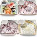 Pumtus 4 Pack Ceramic Dumpling Plates with Dipping Saucer, 7.3'' Individual Chip and Dip Serving Platter, Square Japanese Sushi Dish Tray, Colorful Serving Bowl for Appetizer Snack Fries Gyoza Taco