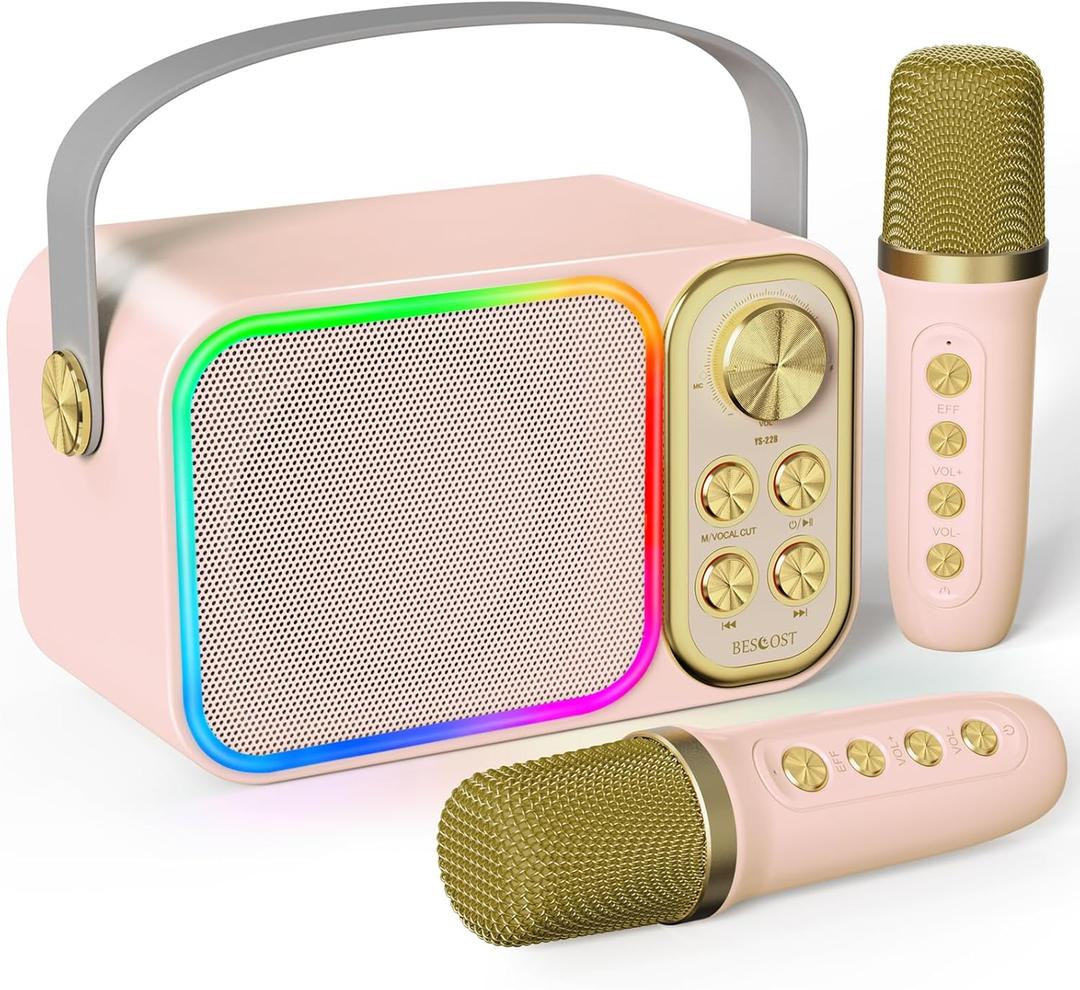 LED Kids Karaoke Machine-Portable Bluetooth Speaker & Microphones | White Elephant Gifts | Christmas Stocking Stuffer | Birthday Toys for 3-12+ Years Old Girls Boys(Colorful)