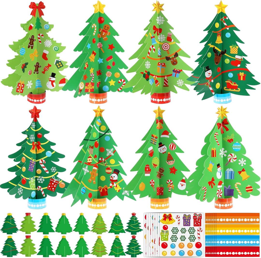 48 Set 3D Christmas Tree Crafts for Kids Make Your Own Christmas Tree 3D Crafts with Elk Gingerbread Man Candy Stickers DIY Xmas Tabletop Decor for Winter Holiday Party Favor Home Classroom Activities
