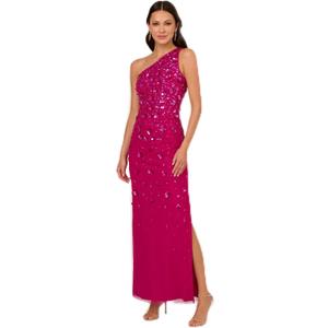 Adrianna Papell's Hand-Beaded 3D Floral One-Shoulder Long Column Gown in Hot Orchid (14)