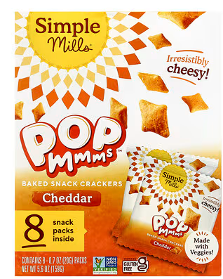 Simple Mills Cheddar Pop Mmms Baked Snack Crackers, Kosher, Gluten Free & Non-GMO, 5.60 Ounce (Pack of 4) (EXP 08/02/26)