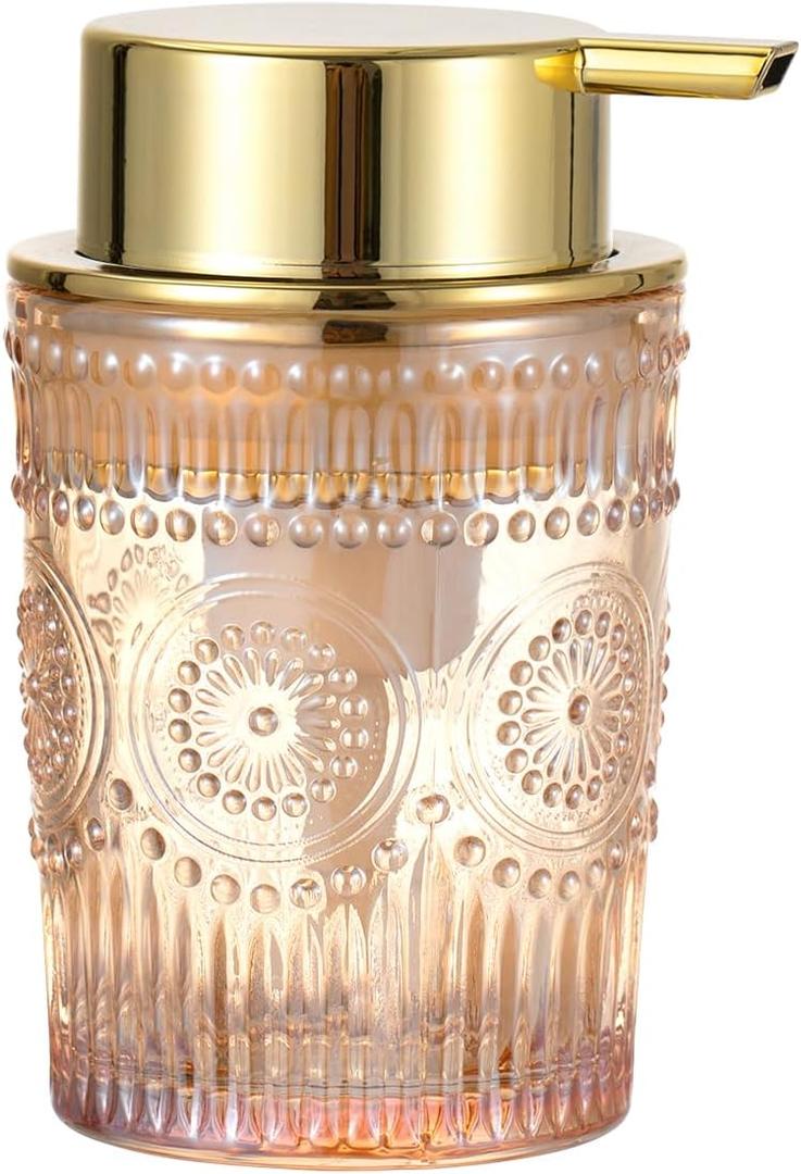 LEICURACE Glass Foam Soap Dispenser - Toothbrush Holder & Refillable Lotion Dispenser (S-Gold-Foaming)