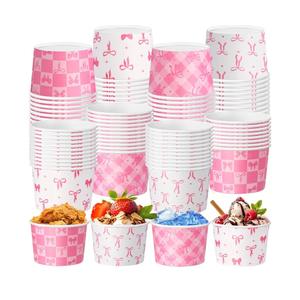 48 Pcs Pink Bow Snack Cups 9oz Coquette Bowknot Disposable Bowls Dessert Food Treat Paper Bowls for Mothers Day Baby Shower Birthday Bachelorette Wedding Bridal Party Supplies