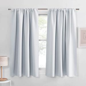 PONY DANCE Room Darkening Curtains 63 inches Long - Home Decoration Thermal Insulated Blackout Window Treatments/Draperies Block Light Protect Privacy, 42 W x 63 L, Greyish White, 2 Pieces