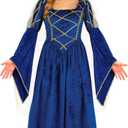 fun shack Renaissance Costume For Women, Medieval Queen, Tudor Dress, Lady Guinevere Outfit, Historical Attire (X-Large, Blue)