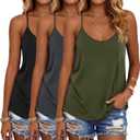 3 Pack Women Spaghetti Strap Tank Top Racerback Scoop Neck Camisole Loose Fit Tops Casual Sleeveless Athletic Shirt, Army Green, Dark Heather Gray, Black, Small