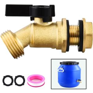 Brass Water Container/Rain Barrel Spigot, 3/4" GHT Male Threaded Quarter Turn Ball Valve with Bulkhead Fitting, Lead-Free,Rain Barrel Kit for Garden Hose Thread Connection