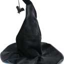 Halloween Witch Hat, Black Detachable Bat Witchs Hats, Wide Brim Pleated Witchs Hats for Women Halloween Party Adult