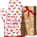 Slohif Funny Oven Mitt Heat Resistant for Women - 1 Pack Pink Cute Novelty Cool Kitchen Oven Mittens with 100% Cotton for Baking and Cooking Accessories (Hot Chili)