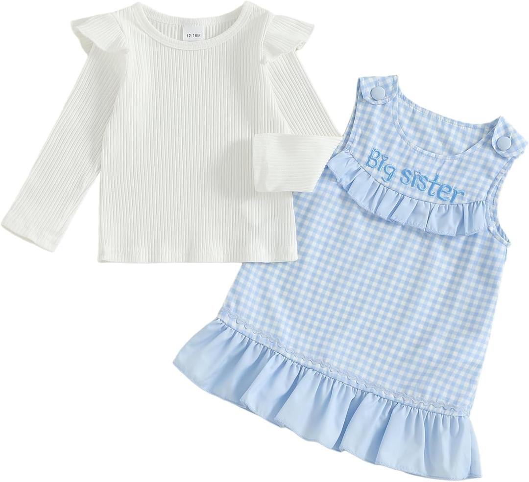 Big Sister Little Sister Matching Outfits Long Sleeve Ruffle Romper Sleeveless Overalls Dress Newborn Spring Clothes Big Sister Blue 3 Years