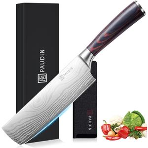 PAUDIN Nakiri Knife - 7" Razor Sharp Meat Cleaver and Vegetable Kitchen Knife, High Carbon Stainless Steel, Multipurpose Asian Chef Knife for Home and Kitchen with Ergonomic Handle