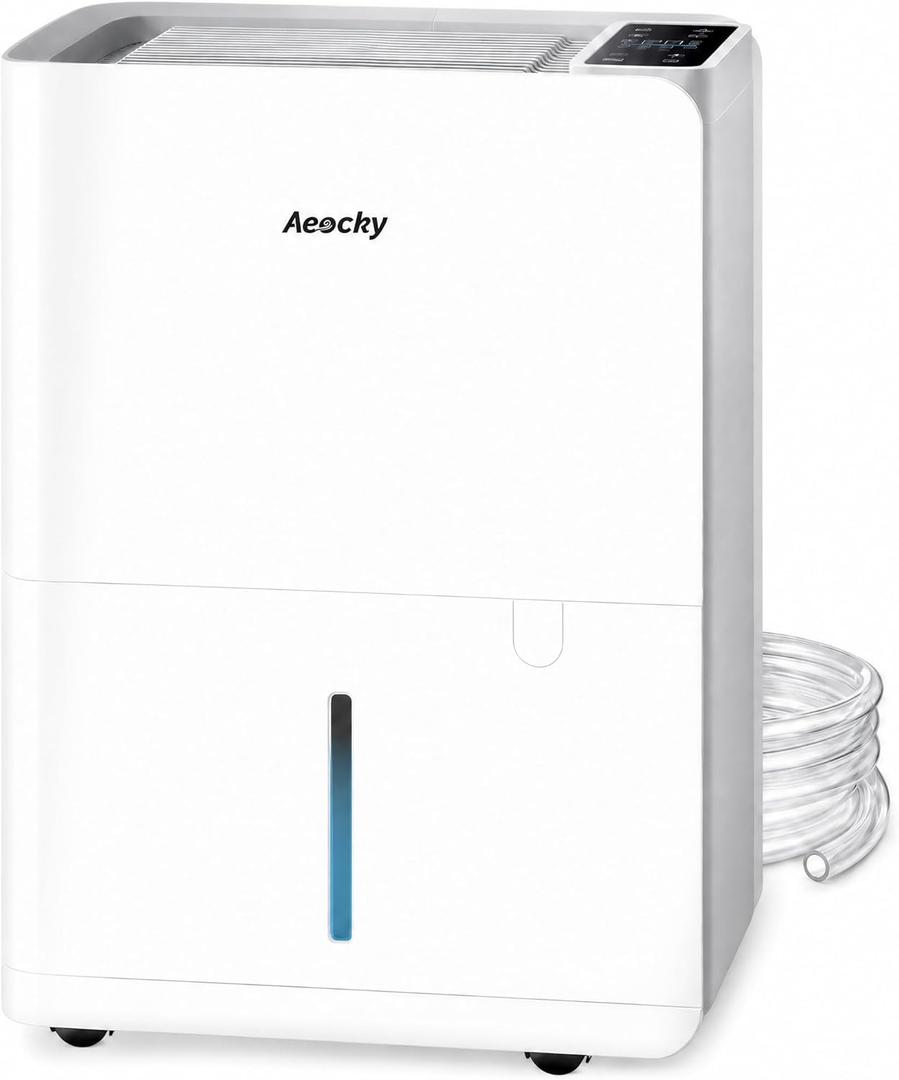 AEOCKY 50 Pint/Day Compressor Dehumidifier, 3500Sq.Ft for Basement, Home, Bedroom, Bathroom, with Drain Hose, Intelligent Humidistat, Quiet