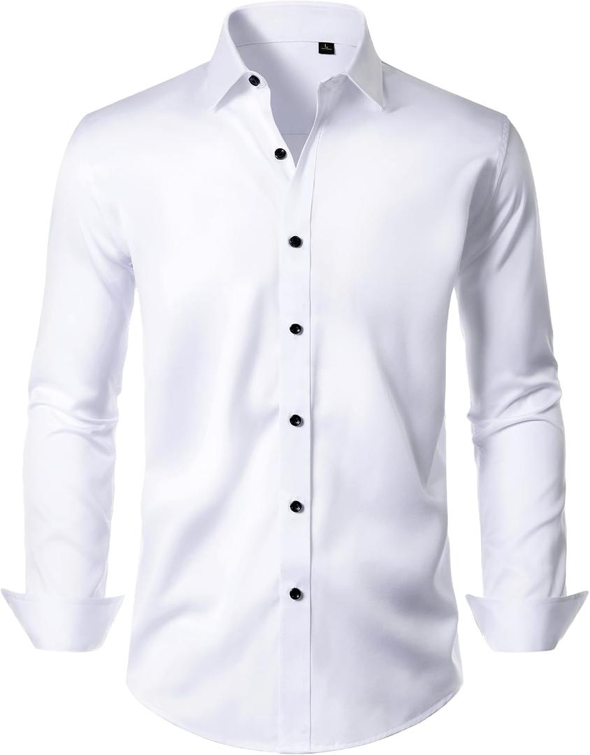 Alimens & Gentle Men's Dress Shirts Long Sleeve Wrinkle Free Stretch Business Casual Wedding Button Down Shirt S