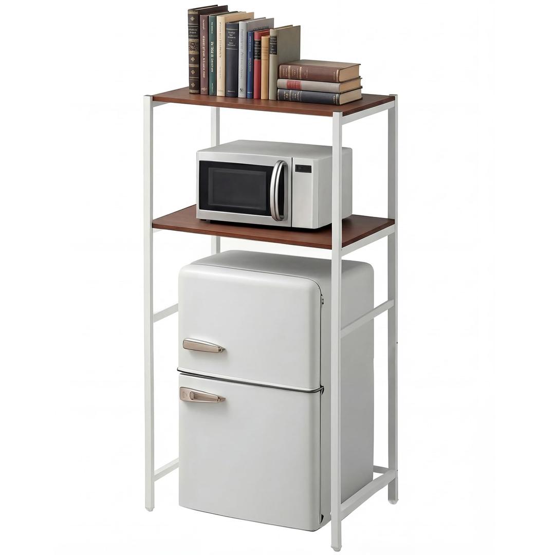 Colingmill 2 Tier White Mini Fridge Stand with Storage for Dorm, Over Mini Fridge Multipurpose Storage Shelf Rack Standing Organizer for College Rooms Kitchen Pantry, Home, and Offices, Coffee