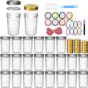 8oz Mason Jars, Canning Jars,Jam Jars forJelly,Honey, Wedding Favors, Food Storage,Kitchen & DIY Gifts, with Lables,Sponge Brush,Pen and Red Hemo Rope,Set of 24