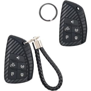 Compatible with Chevy Key Fob Cover & GMC Key Fob Cover, Carbon Fiber Key Fob Case with Key Chain and Key Ring