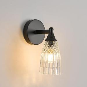 HDDFL Black Bathroom Light Fixture Bathroom Vanity Lighting 1 Light Modern Glass Wall Scone for Bedroom Bath Living Room Hallway