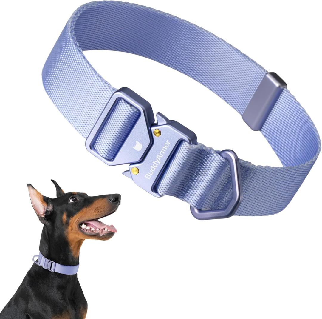 BuddyArmor Light Alloy Dog Collar Pro, Soft Lightweight Dog Collar with Metal Buckle Quick Release Heavy Duty Adjustable Nylon Collar for Medium Large Dogs Walking Training Running (Blurple, L)