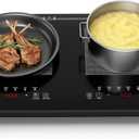 Double Induction Cooktop 1800W, Portable 2 Burner Electric Cooktop with Full Touch Control, 10 Power Levels, 4-Hour Timer, Child Lock, Low Power Continuous Heating, 110-120V