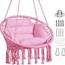 Goutime Hammock Chair, Macrame Hanging Swing Chairs with Cushion and Hardware Kit,Adult Boho Swings for Outside,Patio,Balcony,Bedroom (Pink)