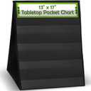 Essex Wares  1 Pack - 13" Wide x 17" Tall Tabletop Pocket Chart, Black - Double Sided with 5 Straps Each- Ultra-Durable Pocket Chart Stand for Classroom - Easy to Use, Reusable & Foldable