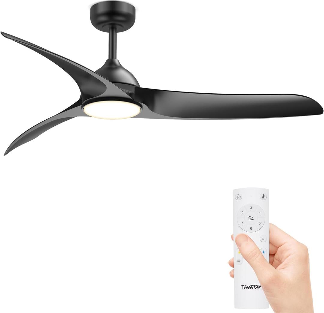Ceiling Fans with Lights, 56 inch Low Profile Ceiling Fan with Light and Remote Control, Flush Mount, 3CCT, Dimmable, Quiet Reversible Motor, Black Ceiling Fan for Bedroom Indoor/Outdoor Use