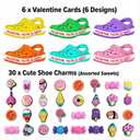 Valentines Day Cards for Kids School Classroom, 30 pcs Valentine's Cards with 30 Shoe Charms for Boys Girls, Valentine Exchange Gift & Classroom Celebration Favors