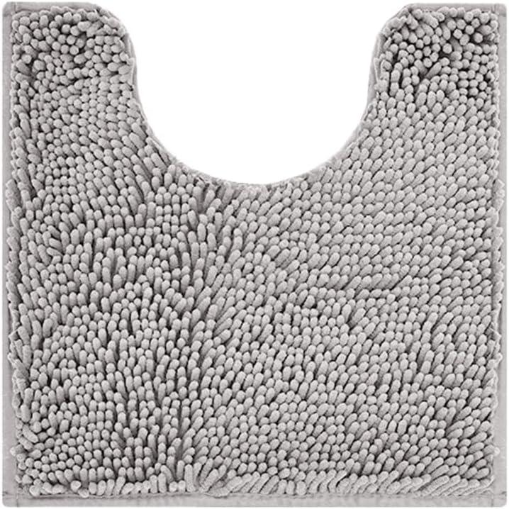 Reyox Chenille Bath Mat, Toilet Rugs U Shaped, Soft Plush Bath Bathroom Rug, Absorbent Shaggy Bathroom Contour Rug Light Grey 19.7"x15.7"