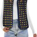 Womens Sherpa Vest Sleeveless Plaid Zip Up High Neck Warm Fleece Gilet Outerwear Crop Jackets with Pockets (M)