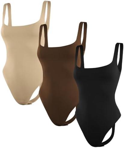 ILUVIT Women's Bodysuits Sexy Sleeveless Square Neck Sleeveless Tank Tops Bodysuits S