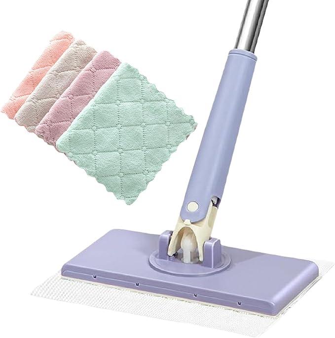 Clever Snap-Grip Mini Mop - Lazy Mop Click On , Wet/Dry Click Mops,Disposable Stain Mops with 4 Reusable Cloths (Purple-A)