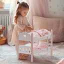 ROBUD Baby Doll Crib, Wooden Baby Doll Beds for 20 Inch Dolls, Baby Doll Bunk Beds with Tulle, American Girl Doll Bed for Gifts, Pink, Small