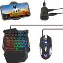 Half Hand Gaming Keyboard and Mouse Combo Laelr 35 Keys PUBG Wired Mechanical RGB Backlit Keyboard with Wrist Rest Wired Gaming Mouse Converter for Android iOS Phone Game Not Support iOS 13.4 & Above (350*185*50mm)