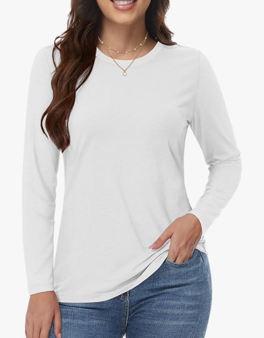 YUCOLEN Long Sleeve Shirts for Women Cotton Crewneck Casual T-Shirts Soft Basic Tee Long Sleeve Tops M