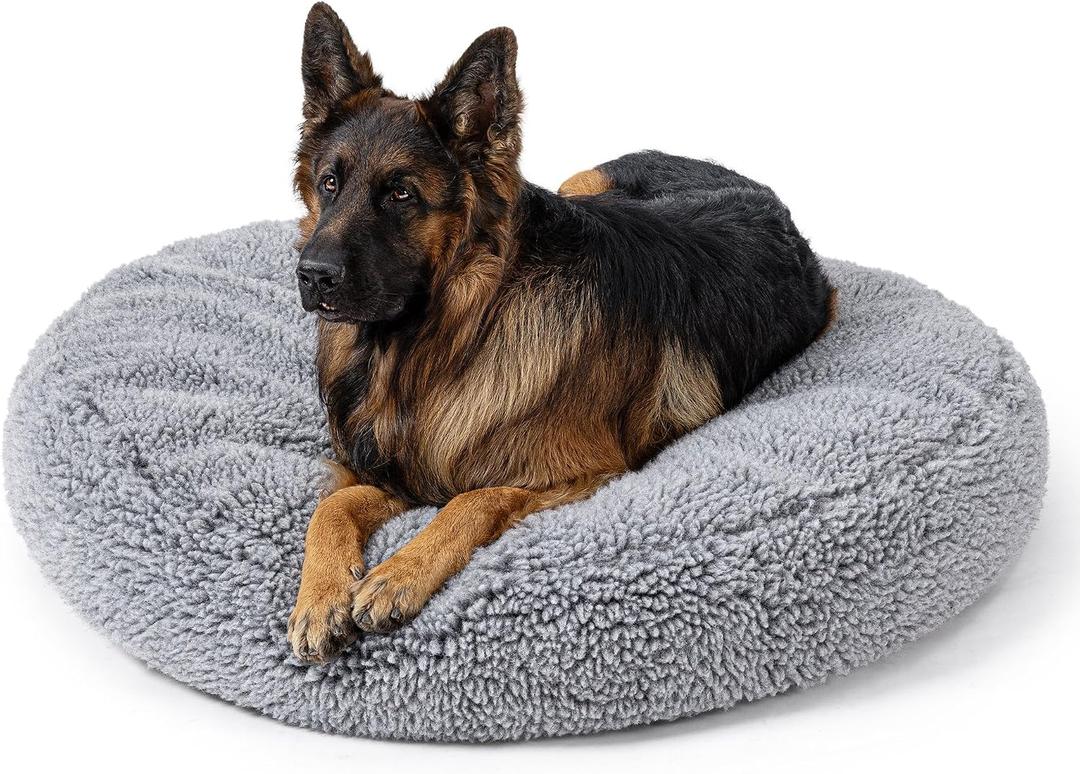 PELZIN Stoutwool Indestructible Dog Bed - Round Chew Proof Dog Pad - Fluffy Pillow Bed for Aggressive Chewers - Durable - Washable - Ideal for Extra Large Dog Breeds - 42", Charcoal