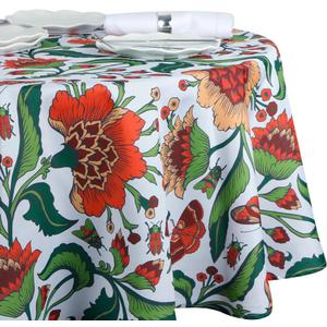 EHouseHome Outdoor and Indoor Spill Proof Waterproof Tablecloth,Vintage Floral Design Patio Fabric Table Cover,Home Dinner Dcor Wrinkle Free Table Cloths(60" Round no Zipper and Hole)