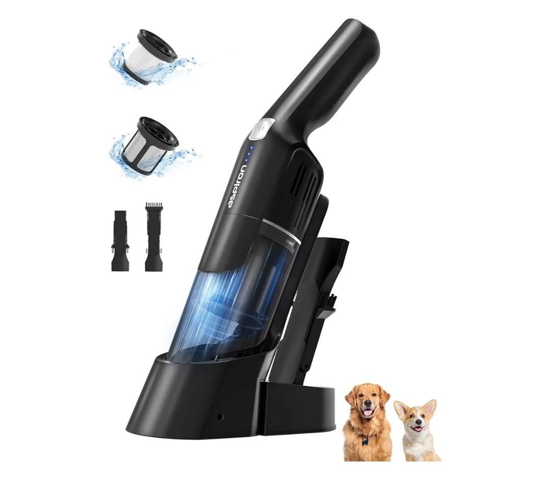 Aspiron Cordless Handheld Vacuum, 24KPA Powerful Car Vacuum, 2-Speed, 2 Charging Methods, Wireless Charger, Ergonomic Handle, Portable Rechargeable Vacuum Cleaner for Car, Home, Black Grey