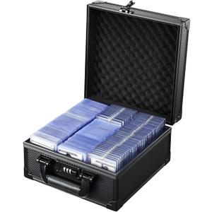 Card Storage Box for 3" x 4" 35pt Toploaders, Sports Cards Case with Lock, Trading Card Storage Box Holds 390 Top Loaders or 99 Magnetic Holders, Card Collection Box for Collectors