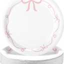 Havawish 50 Pcs Pink Bow Birthday Party Supplies 9 Inch Pink Bow Paper Plates Coquette Bachelorette Tableware Decorations Dinner Plates for Birthday Bachelorette Bridal Baby Shower Party
