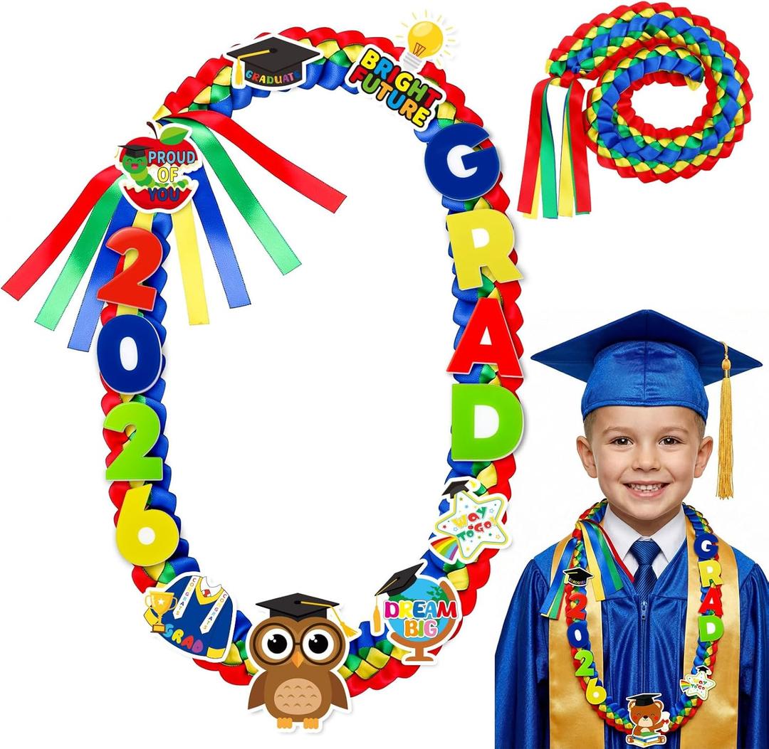 DECYOOL Kindergarten Graduation Leis Class of 2026 47.2 Inch Double Braided Preschool Graduation Ribbon Leis for Kindergarten Graduate Boys Girls